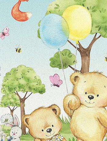 Voilage Animaux de la foret - ourson, renard, lapin en couleur - 1 pièce - L 140 cm x H 245 cm