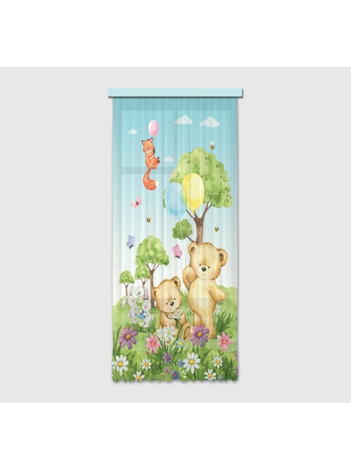 Voilage Animaux de la foret - ourson, renard, lapin en couleur - 1 pièce - L 140 cm x H 245 cm - Kiabi