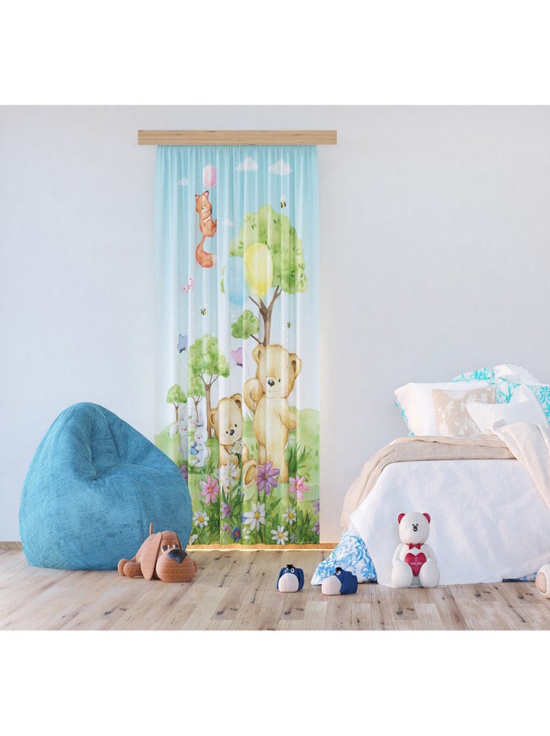 Voilage Animaux de la foret - ourson, renard, lapin en couleur - 1 pièce - L 140 cm x H 245 cm Multicolore - Kiabi