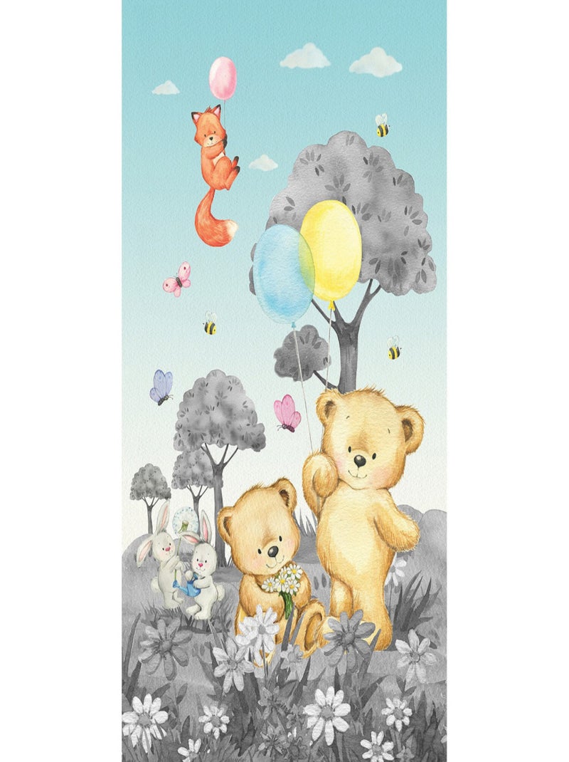 Voilage Animaux de la foret - ourson, renard, lapin en noir et blanc - 1 pièce - L 140 cm x H 245 cm Multicolore - Kiabi