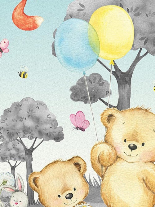 Voilage Animaux de la foret - ourson, renard, lapin en noir et blanc - 1 pièce - L 140 cm x H 245 cm - Kiabi