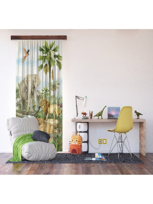 Voilage Animaux de la jungle - Éléphant, lion, perroquet en couleur - 1 pièce - L 140 cm x H 245 cm - Kiabi