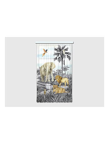 Voilage animaux de la jungle en noir et blanc - 1 pièce 140 cm x 245 cm