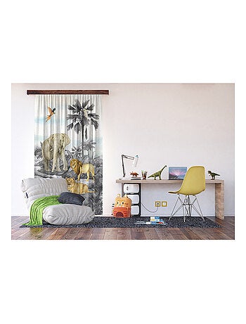 Voilage animaux de la jungle en noir et blanc - 1 pièce 140 cm x 245 cm
