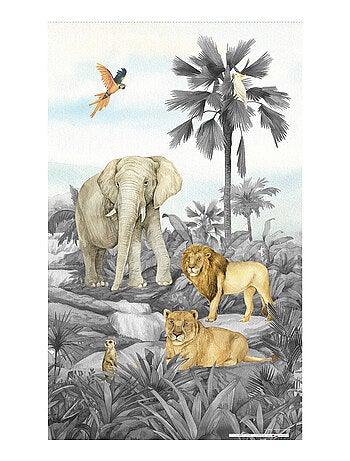 Voilage animaux de la jungle en noir et blanc - 1 pièce 140 cm x 245 cm
