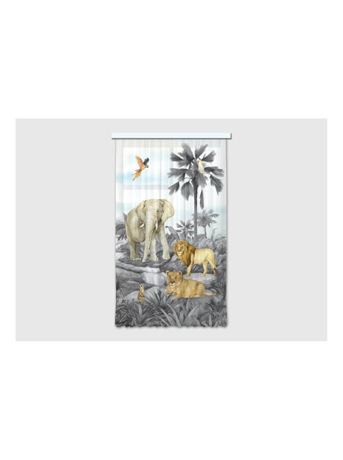 Voilage Animaux de la jungle en noir et blanc - 1 pièce 140 cm x  245 cm - Kiabi