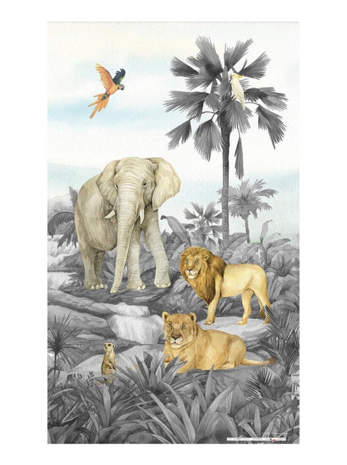 Voilage Animaux de la jungle en noir et blanc - 1 pièce 140 cm x  245 cm - Kiabi