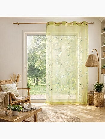 Voilage anis et broderie fil satiné