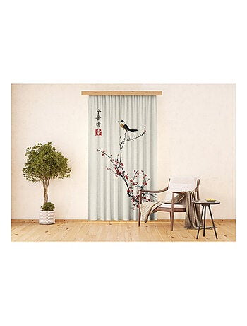 Voilage arbre japonais avec oiseau - 1 pièce - L 140 cm x H 245 cm