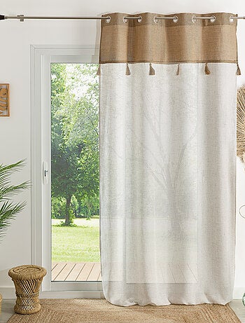 Voilage avec parement en jute et pompons