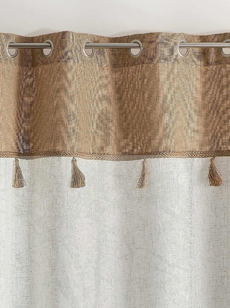 Voilage avec parement en jute et pompons Beige - Kiabi