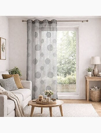 Voilage avec ronds brodés ton sur ton