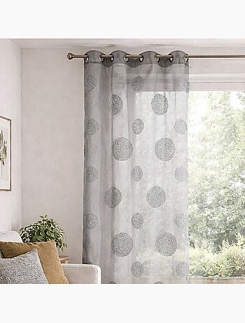 Voilage avec ronds brodés ton sur ton