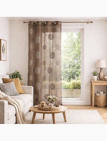 Voilage avec ronds brodés ton sur ton