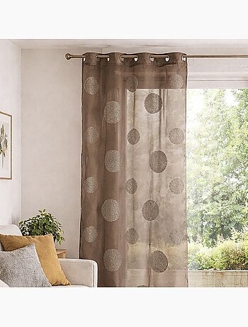 Voilage avec ronds brodés ton sur ton