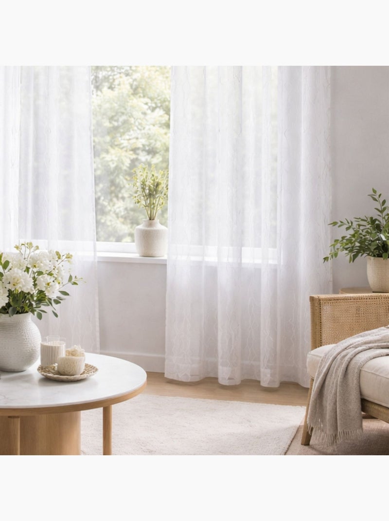 Voilage blanc motifs ondulés brodés Blanc - Kiabi