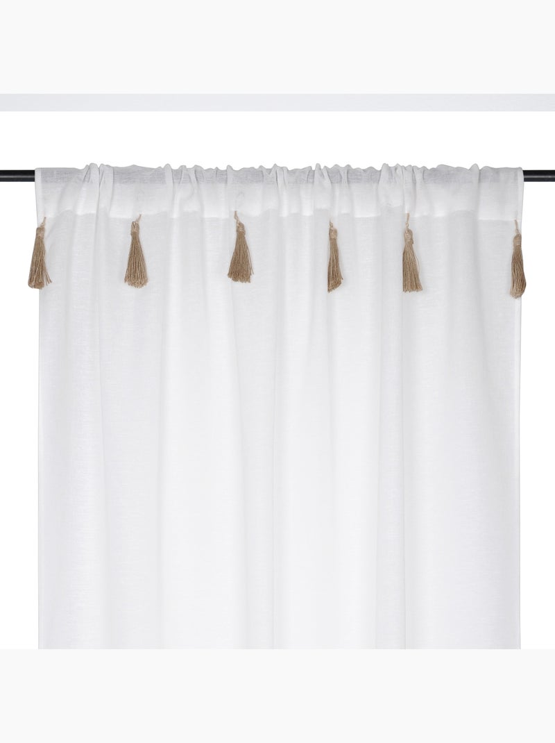 Voilage bohème à pompons en jute Blanc - Kiabi