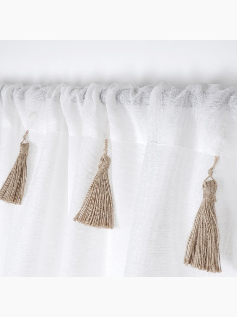 Voilage bohème à pompons en jute Blanc - Kiabi