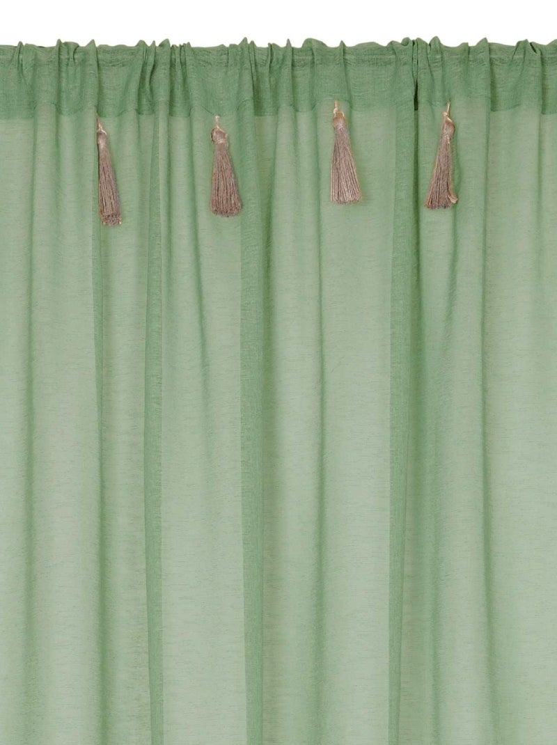 Voilage bohème à pompons en jute Vert clair - Kiabi
