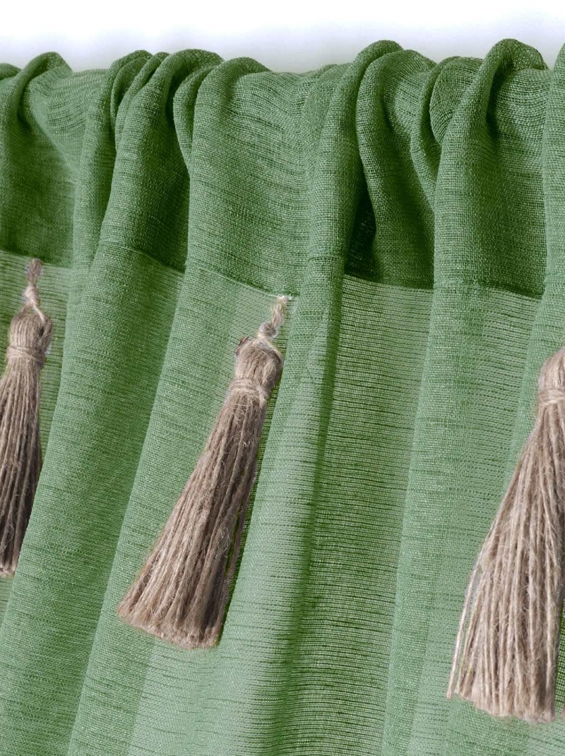 Voilage bohème à pompons en jute Vert clair - Kiabi