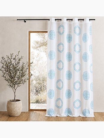 Voilage brodé à motifs ronds et cercles rayés