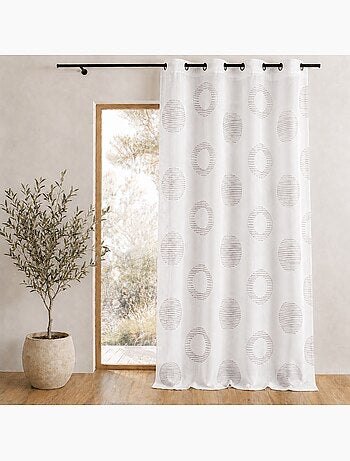 Voilage brodé à motifs ronds et cercles rayés