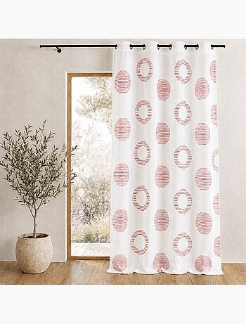 Voilage brodé à motifs ronds et cercles rayés