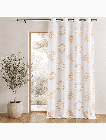 Voilage brodé à motifs ronds et cercles rayés