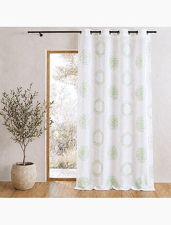 Voilage brodé à motifs ronds et cercles rayés