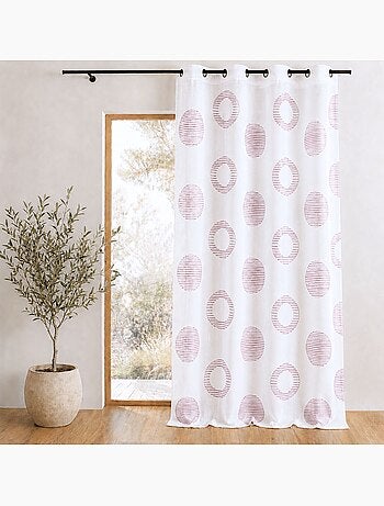 Voilage brodé à motifs ronds et cercles rayés