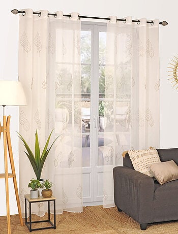 Voilage brodé Feuilles couleur taupe - prêt à Poser.