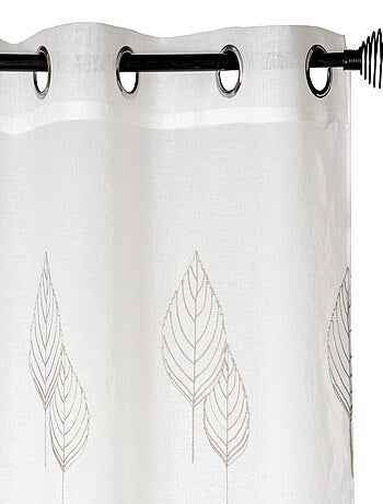 Voilage brodé Feuilles couleur taupe - prêt à Poser.