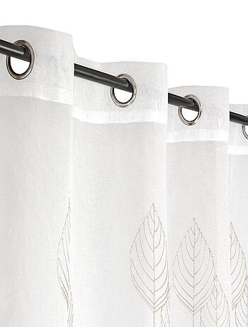 Voilage brodé Feuilles couleur taupe - prêt à Poser.