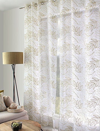 Voilage brodé motif feuillage