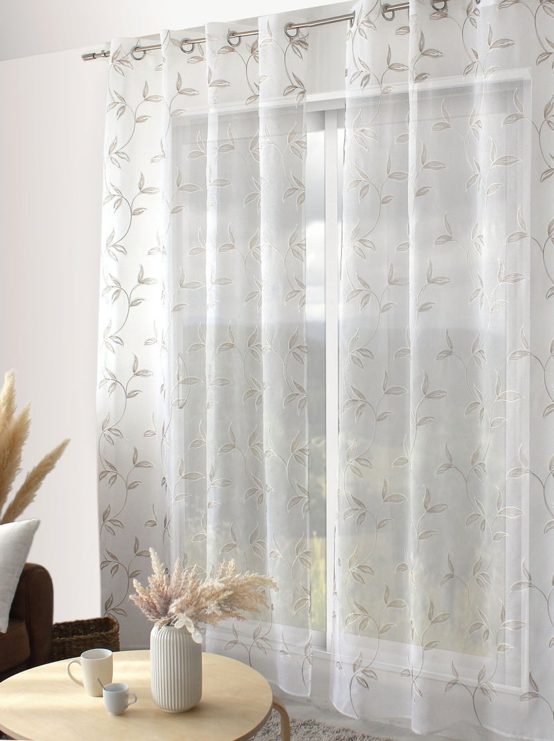 Voilage brodé motif nature Beige - Kiabi