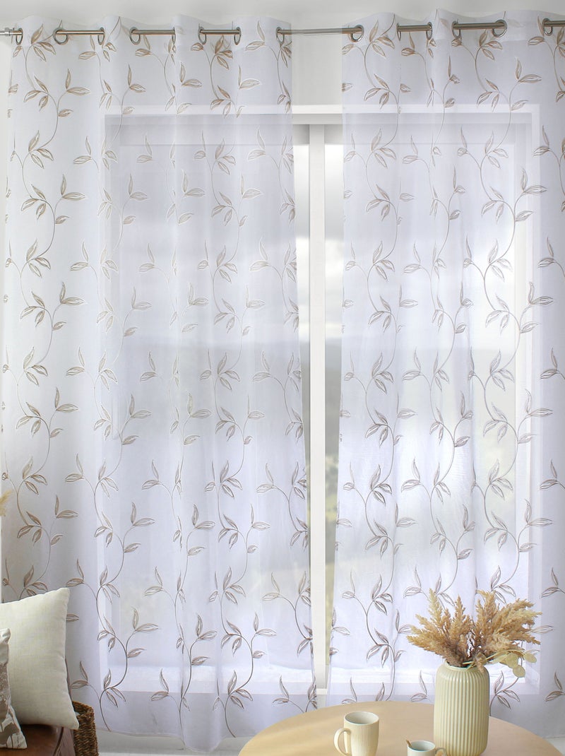 Voilage brodé motif nature Beige - Kiabi