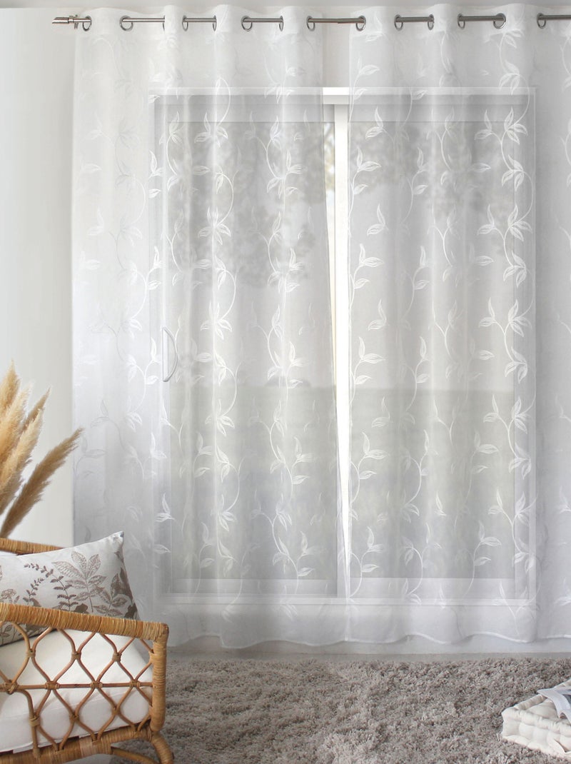 Voilage brodé motif nature Blanc - Kiabi