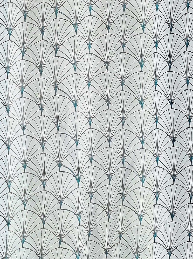 Voilage brodé style art déco Bleu canard - Kiabi