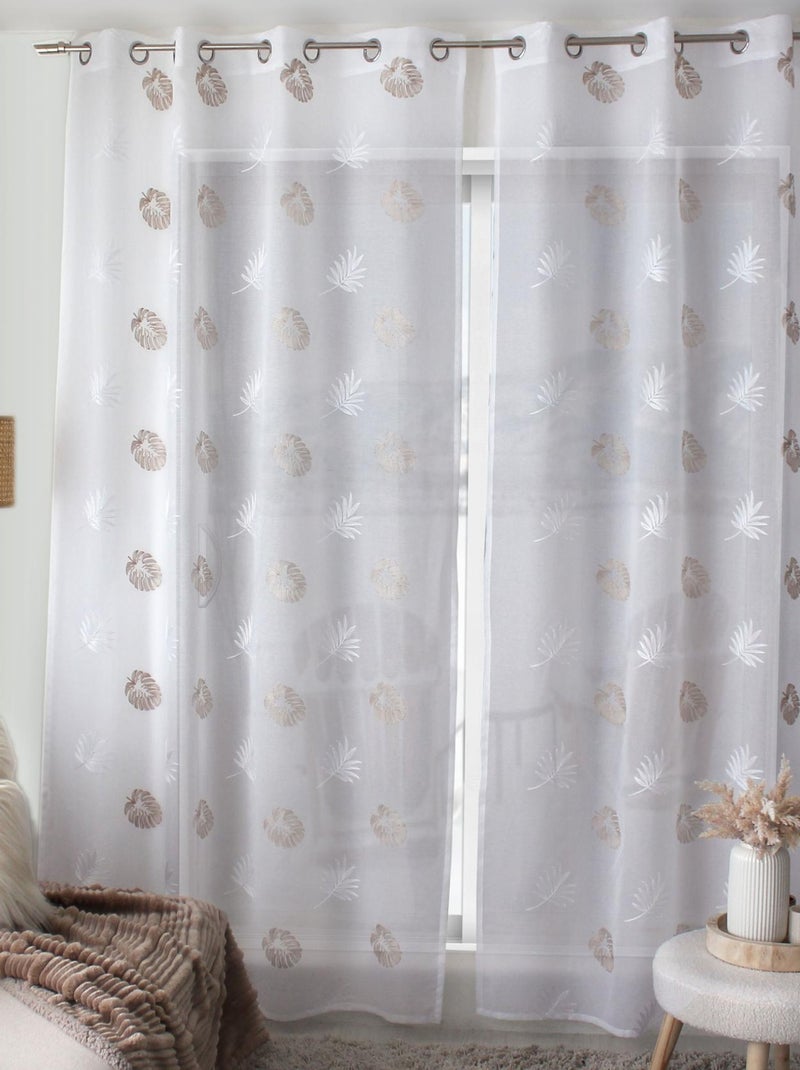 Voilage brodé sur étamine Beige - Kiabi