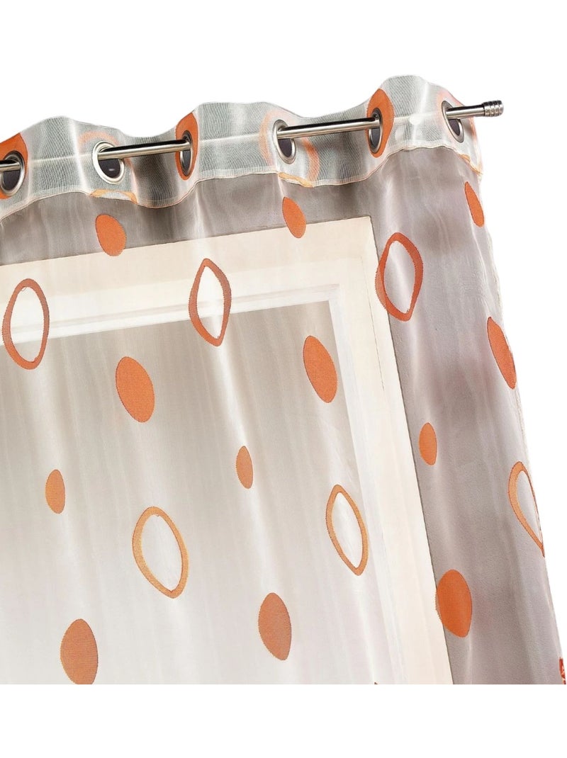 Voilage coloré motifs cercles prêt à poser Orange - Kiabi