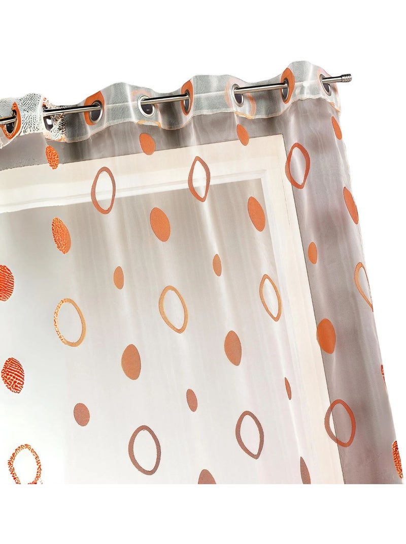 Voilage coloré motifs cercles prêt à poser Orange - Kiabi