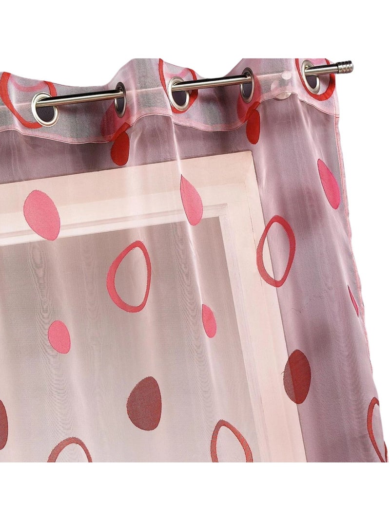 Voilage coloré motifs cercles prêt à poser Rouge brique - Kiabi