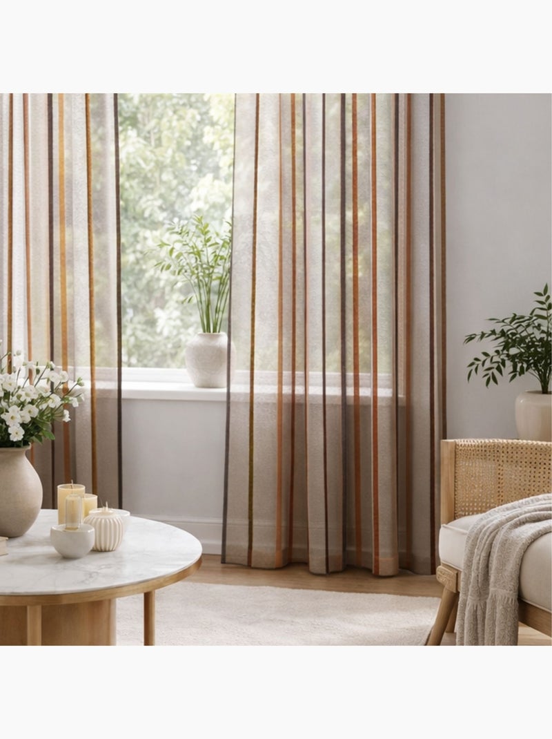 Voilage coloré rayures ton sur ton Taupe - Kiabi