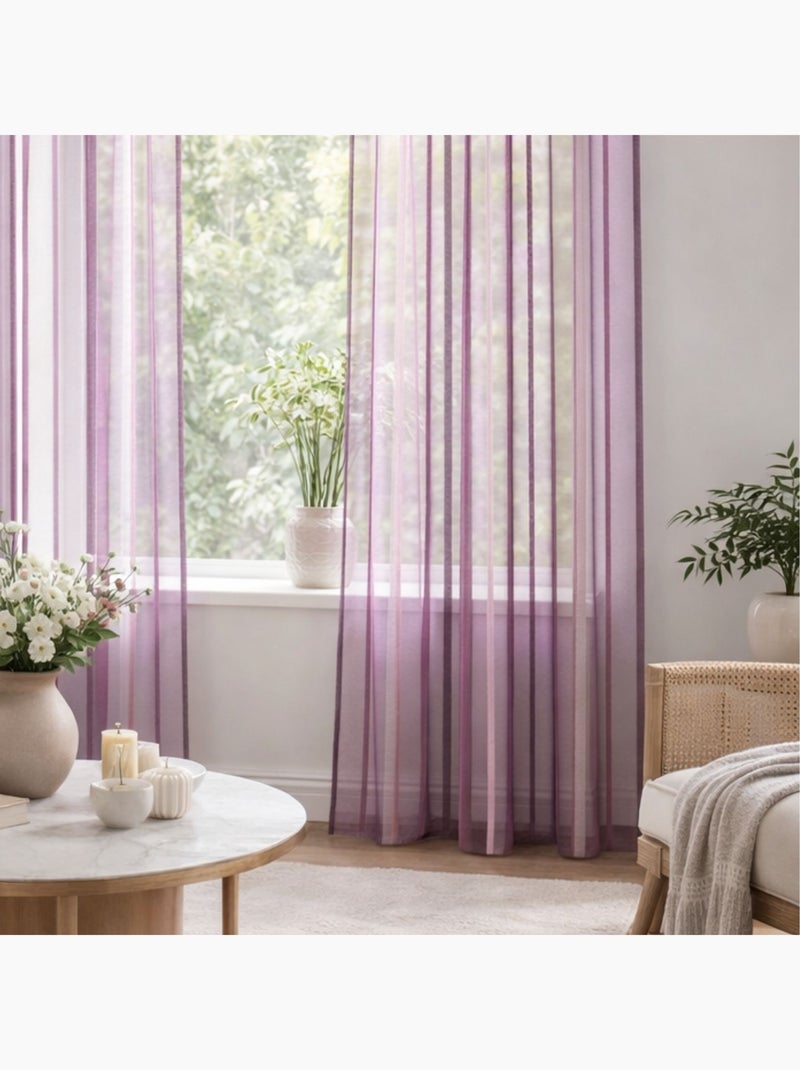 Voilage coloré rayures ton sur ton Violet prune - Kiabi