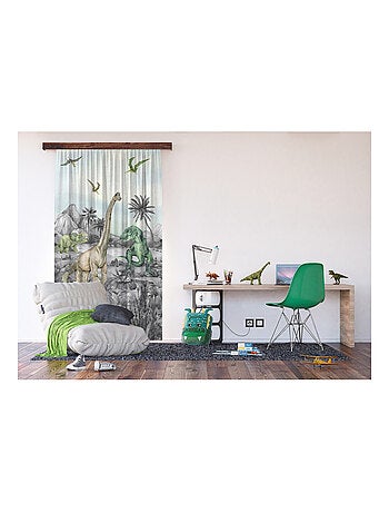 Voilage dinosaures en noir et blanc - 1 pièce - l 140 cm x h 245 cm