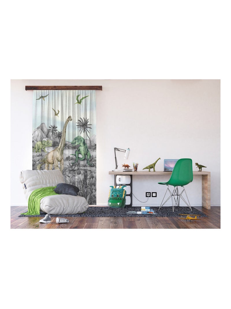Voilage Dinosaures en noir et blanc - 1 pièce - L 140 cm x H 245 cm Multicolore - Kiabi