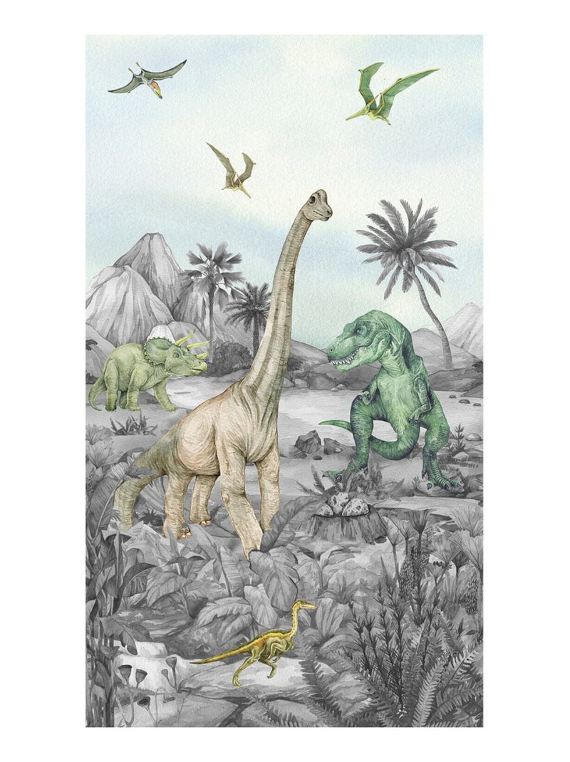 Voilage Dinosaures en noir et blanc - 1 pièce - L 140 cm x H 245 cm Multicolore - Kiabi