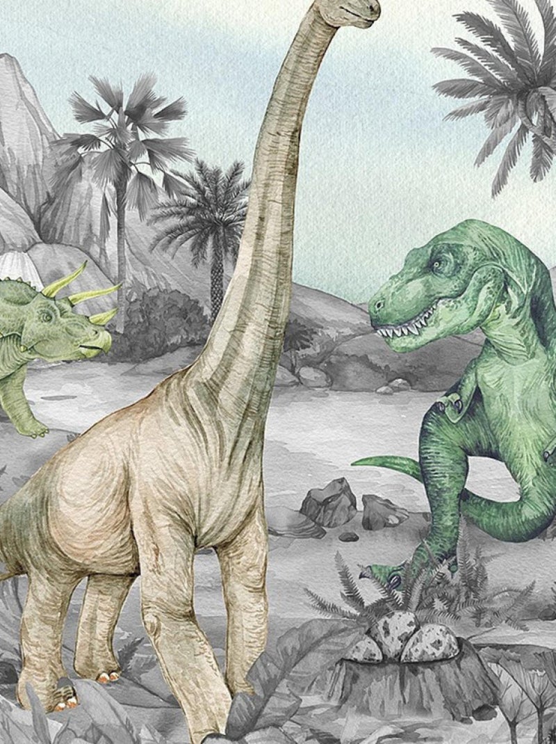 Voilage Dinosaures en noir et blanc - 1 pièce - L 140 cm x H 245 cm Multicolore - Kiabi