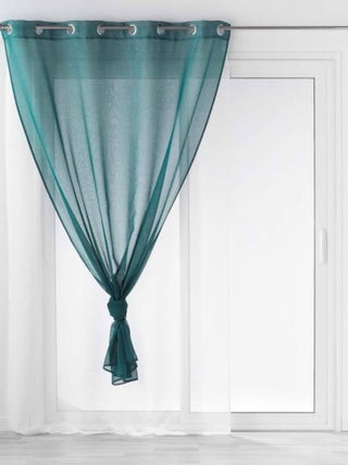 Voilage double à œillets 140x240 sable Duetto pétrole blanc