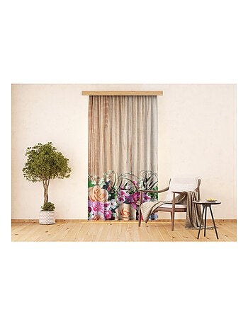 Voilage effet bois avec des fleurs - 1 pièce - L 140 cm x H 245 cm
